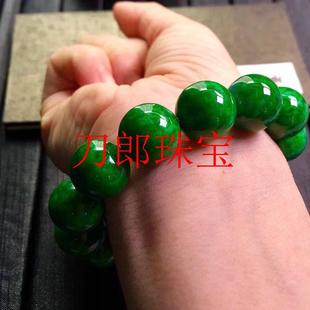 翡翠色辣绿圆珠手串缅甸老坑满绿珠子男女款菠菜绿佛珠大颗粒手链