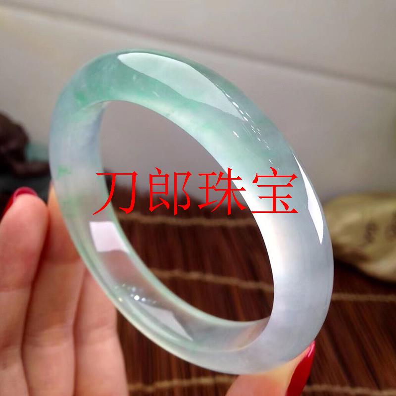 缅甸冰种冰透飘花甜绿翡翠色玉手镯通透玉水润玻璃种正圈玉镯时尚