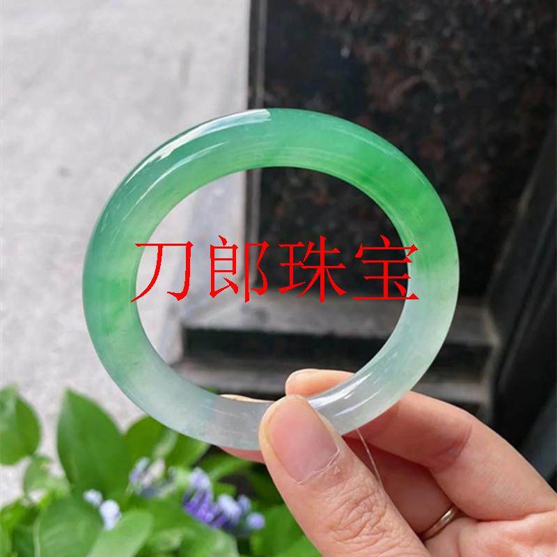 精品缅甸翡翠色手镯冰种阳绿飘花细圆条女款叮当镯子福玉手镯送礼