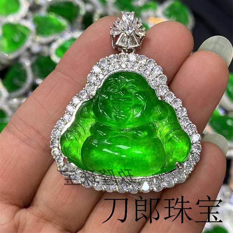 翡翠色冰种帝王绿佛公吊坠满绿笑佛坠子男女观音菩萨挂件送礼包邮
