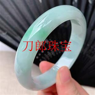 豆种翡翠色手镯冰糯浅绿缅甸青色飘绿玉镯子油青贵妃玉手镯送礼品
