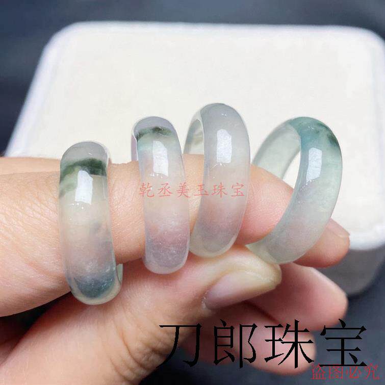 缅甸冰种翡翠色飘花戒圈戒指时尚百搭款玉戒指指环男女同款手饰品