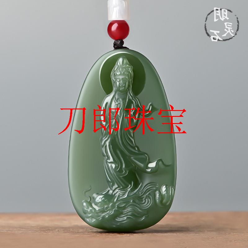新疆和田玉观音吊坠男女白玉青海料乘龙观音菩萨青玉毛衣项链玉牌