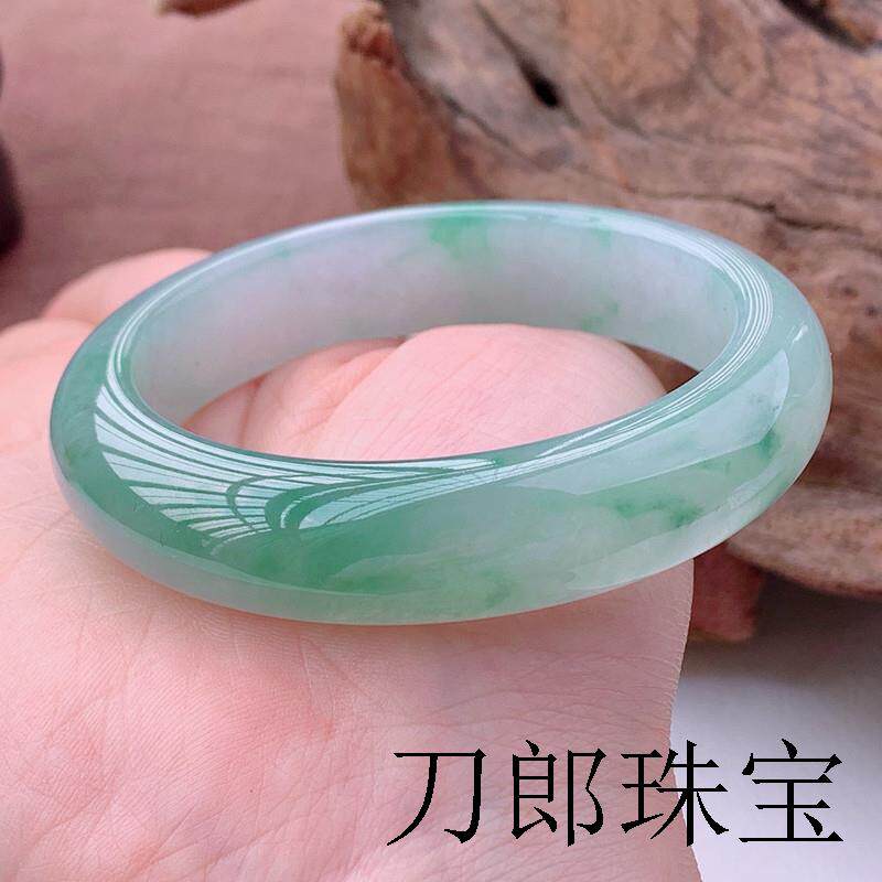 缅甸冰种飘花翡翠手镯飘绿玉镯子阳绿贵妃玉手镯油青翡翠玉镯女款
