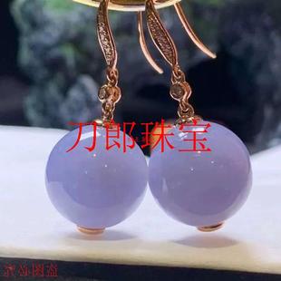 翡翠色耳环冰糯种玉石金色耳钉耳钩紫罗兰珠简约紫色圆珠耳坠耳饰