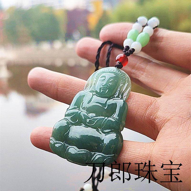 心玉行精选货翡翠色玉佛吊坠观音冰糯种高端弥勒佛项链玉佩男女款