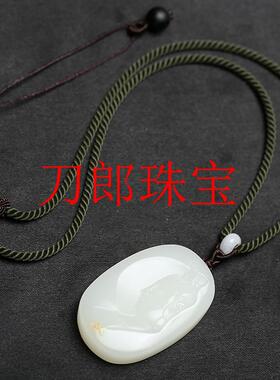 新疆老料和田玉观音菩萨吊坠羊脂白玉坠子原创设计感带皮籽料项链