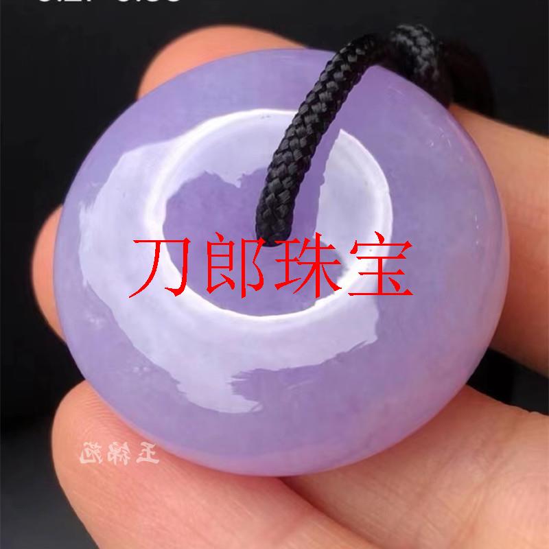 缅甸翡翠色细糯紫罗兰吉祥如意平安扣吊坠玉坠男女款挂件毛衣项链