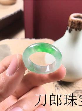精品缅甸老坑翡翠色冰种戒圈阳绿