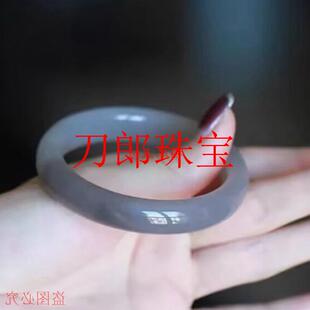 新疆和田玉手镯青海老料冰透烟紫色窄圆条旺夫美人玉镯时尚少女款