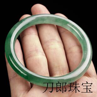 高端翡翠玉石细圆条贵妃手镯飘花浅绿阳绿冰种少女款玉手镯送证书