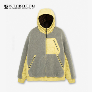 25年新品 KRAKATAU 拉链羊羔绒夹克连帽外套男宽松Qm564 机能服