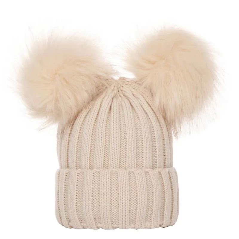 Winter Baby Hats for Girls Boys Kids Bobble Hat Pompom Baby (1627207:5715155:Color classification:Beige;20017:16157459637:Applicable age:Kids(0-3Y);20509:28383:Cap circumference:One size fits all)