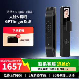 新性能版 德施曼智能门锁人脸猫眼大屏智能锁密码 锁大圣Q5FPro