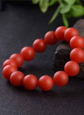天然南红玛瑙手串女款磨砂锦红柿子红玛瑙手链女圆珠单圈