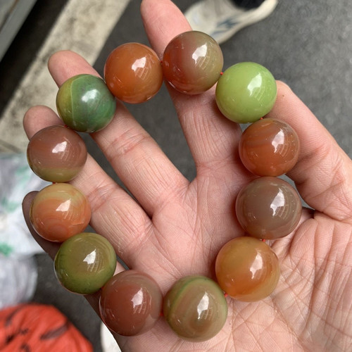 天然盐源玛瑙手链七彩南红超大