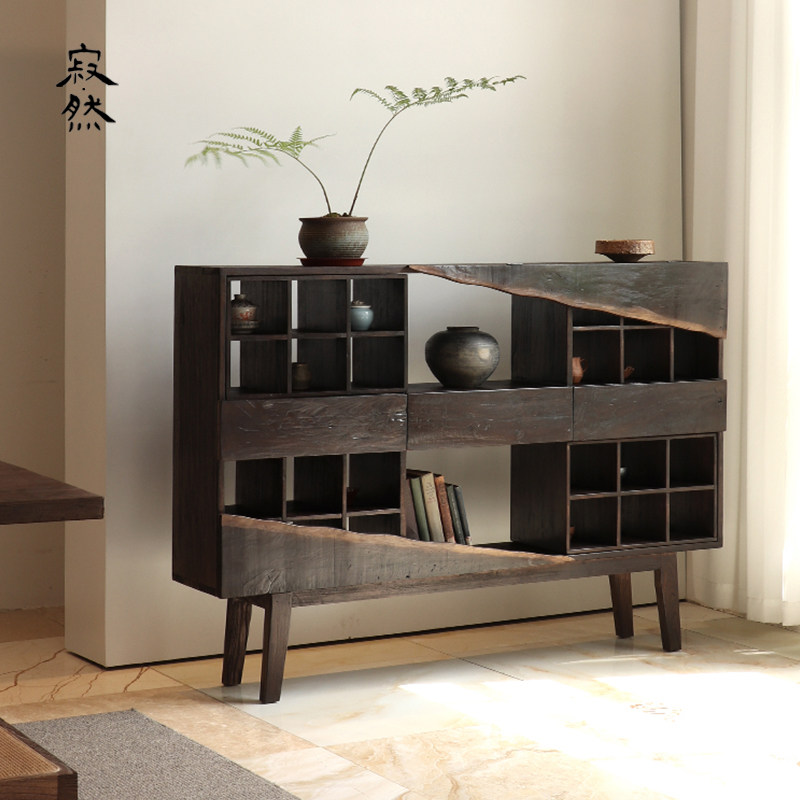 寂然 | 侘寂风实木博古架茶杯收纳架子阳台格子架茶室边柜茶水柜