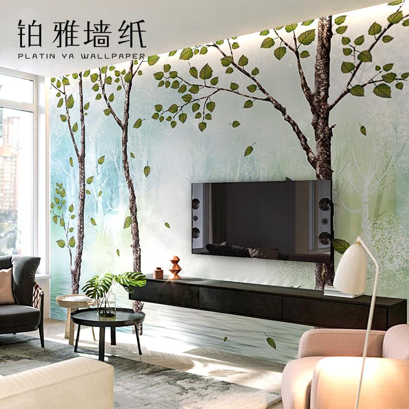 北欧树木森林树林客厅卧室电视背景墙布无缝壁布定制壁画2025新款