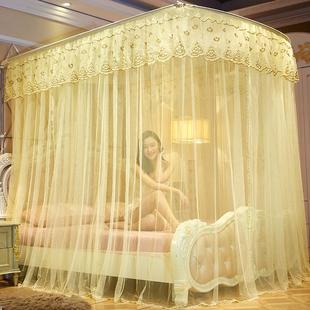 伸缩蚊帐U型三开门落地支架1.5米1.8m床纹账家用公主1.2m加密加厚