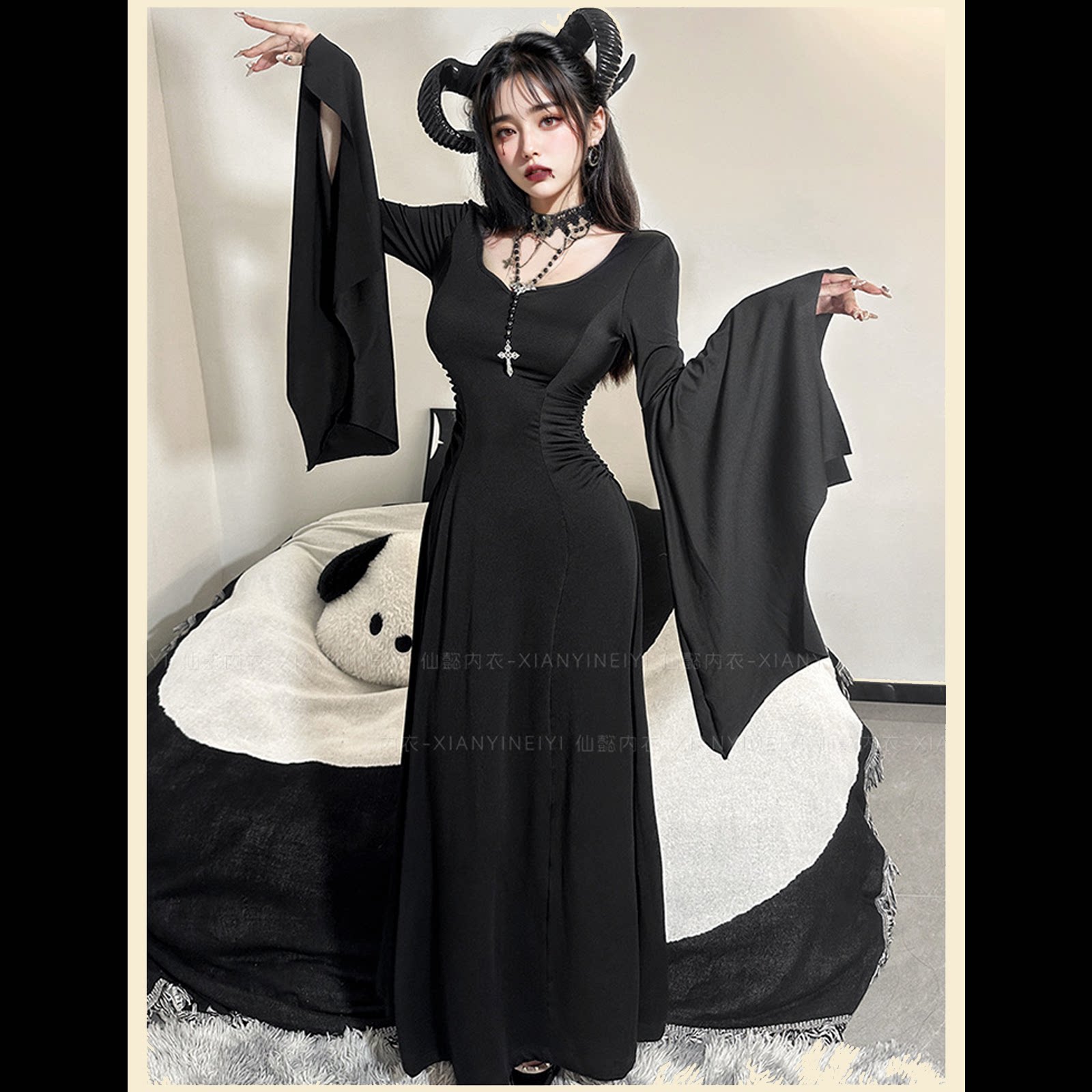哥特风暗黑万圣节魔女女巫连衣裙