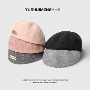 贝雷帽女款春秋冬显脸小反戴帽子羊毛呢画家帽2024新款网红前进帽
