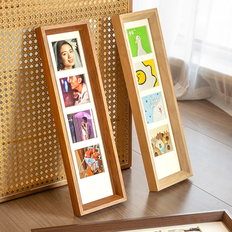 实木四宫格相框摆台长条竖版6寸卡纸正方K形3寸画框挂墙四联洗照