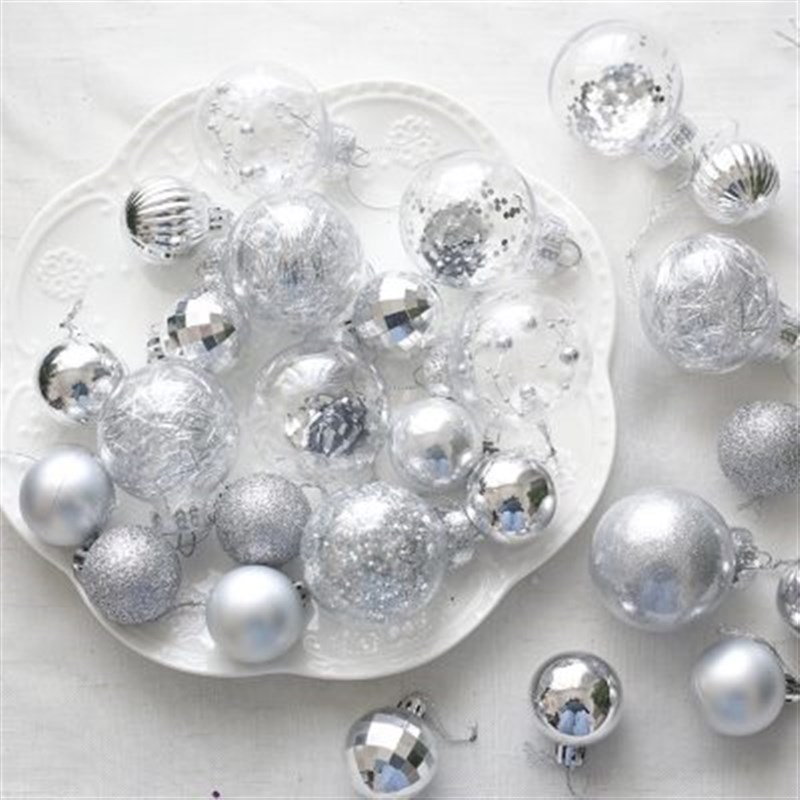 28个/组 4gcm6cm圣诞球塑料球圣诞装饰球圣诞树吊线球节日拍照道