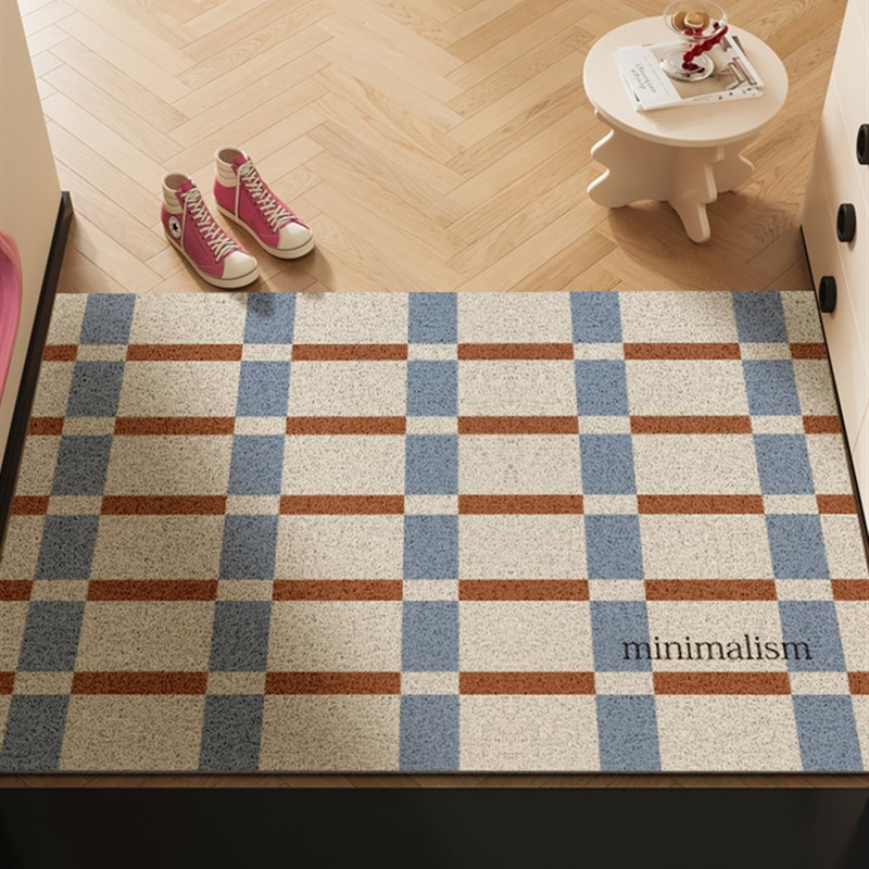 入户门口地垫2025新r款中古高级感玄关进门格子丝圈耐脏蹭土脚踏