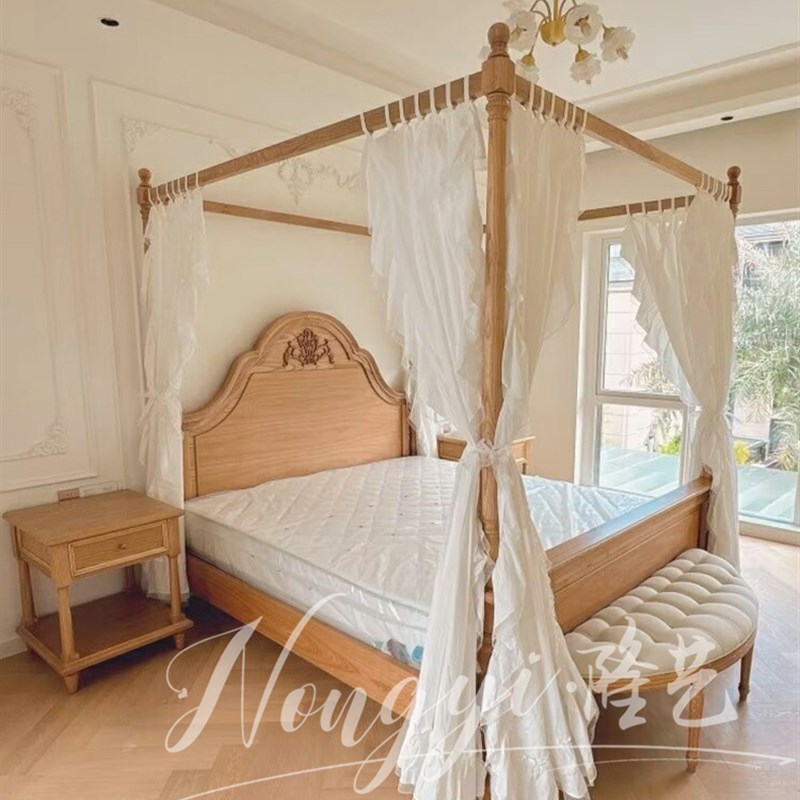 美式乡村实木覆古做旧双人t床法式主卧简约1.8米婚床小户型架子床