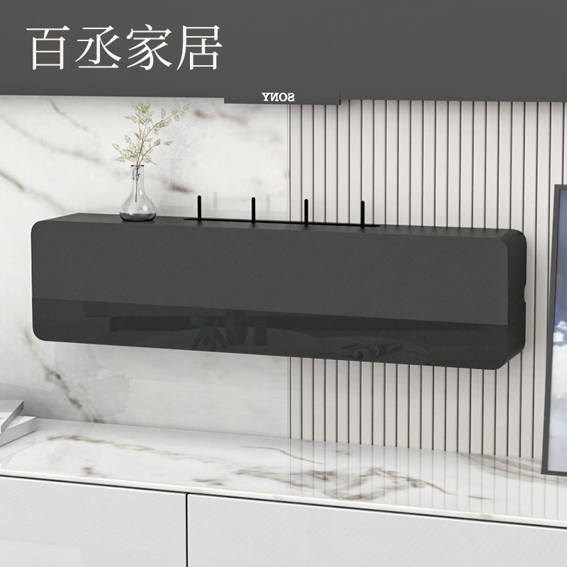 路由器收纳盒壁挂投m影仪电视柜插座装饰机顶盒置物架实木wifi收