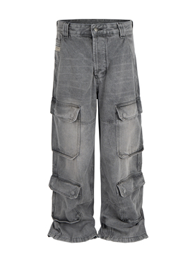 潮牌正确版型 RO风格 capper同款阔腿水洗蓝牛仔裤渐变男女工装裤