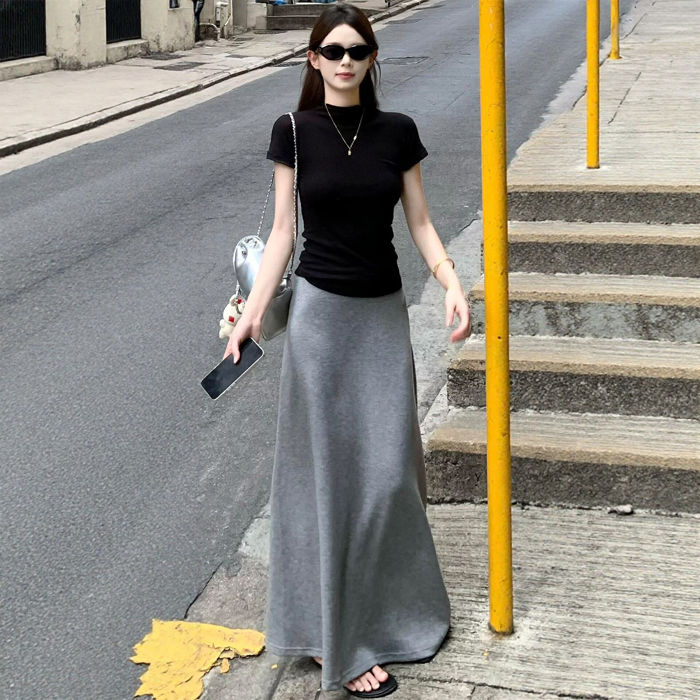 灰色包臀半身裙女夏季2026新款小个子绝美气质a字裙中长款鱼尾裙