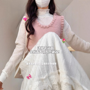 法式丝绒蕾丝拼接半身裙女秋冬加厚温柔风超仙气质蛋糕裙a字长裙