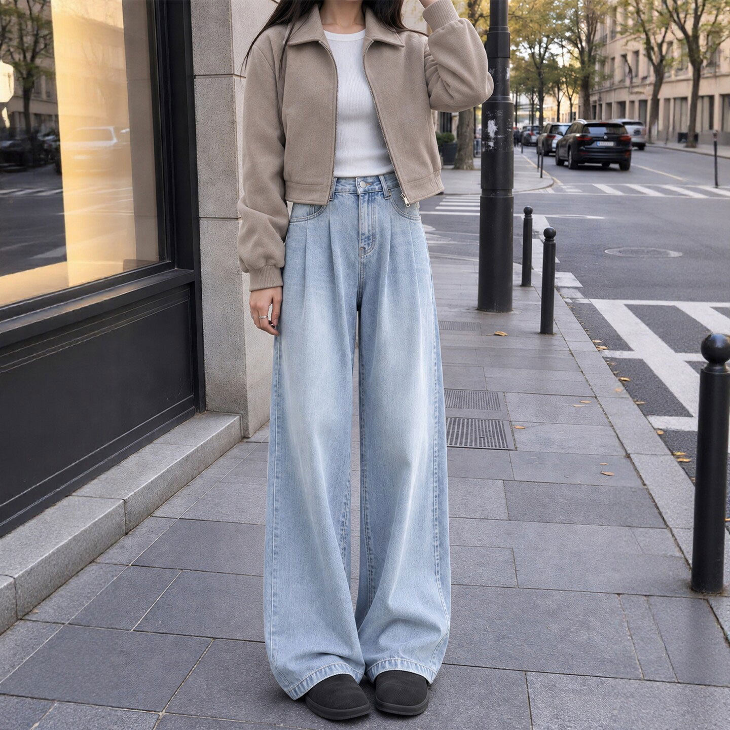加绒牛仔裤女2026新款秋冬季加厚棉裤窄版直筒大码胖mm显瘦阔腿裤