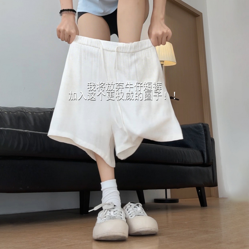 白色亚麻运动短裤女2025新款夏季小个子休闲宽松阔腿五分棉麻裤子