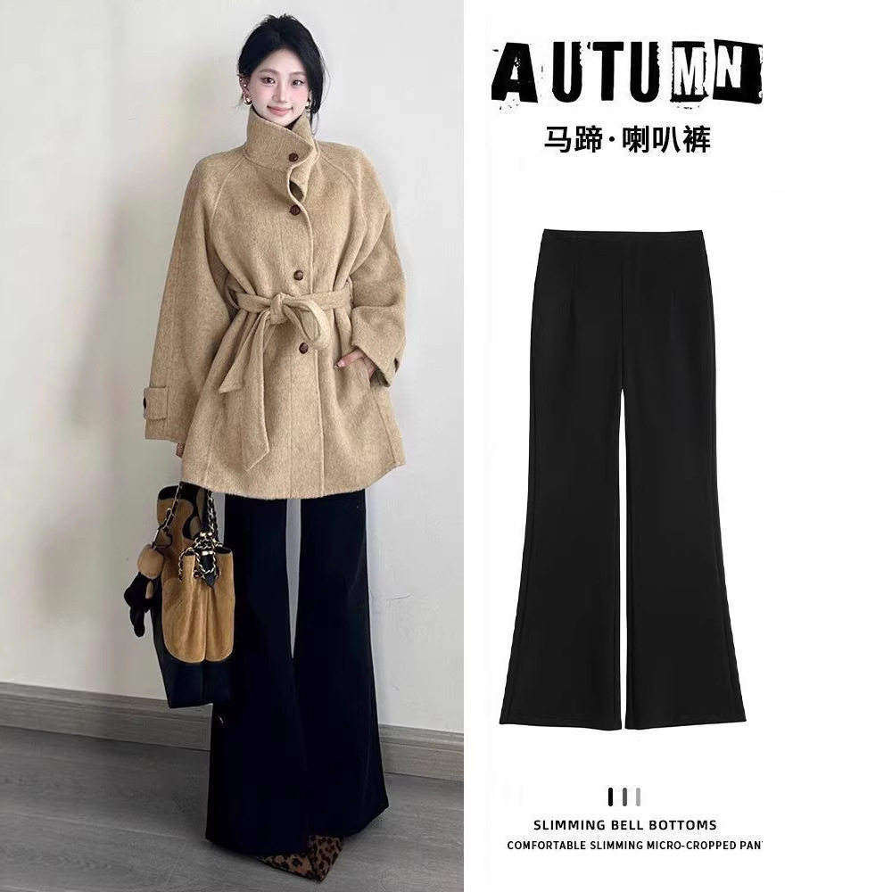 黑色加绒微喇叭裤子女2026新款秋冬高腰小个子垂感修身显瘦西装裤