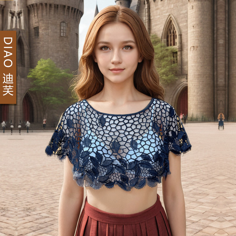 时尚镂空钩花斗篷外搭小坎肩2025新款套头小披肩女夏百搭短款罩衫