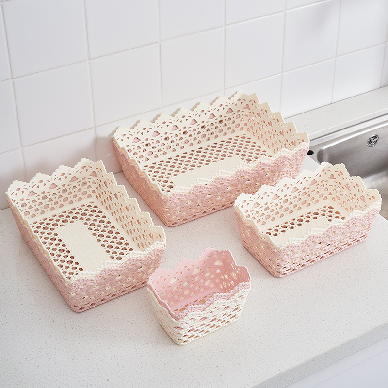 仿藤编收纳篮桌面杂物收纳盒零食水果编织收纳筐化妆品面膜置物筐