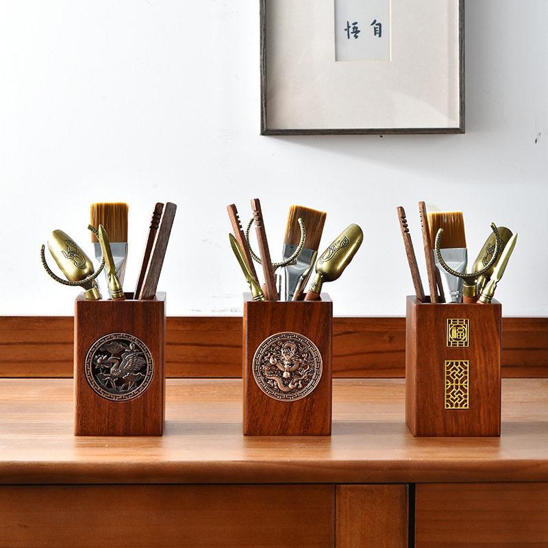 花梨黑檀木茶道六君子实木茶刷茶刀茶夹档茶艺组合家用功夫茶具