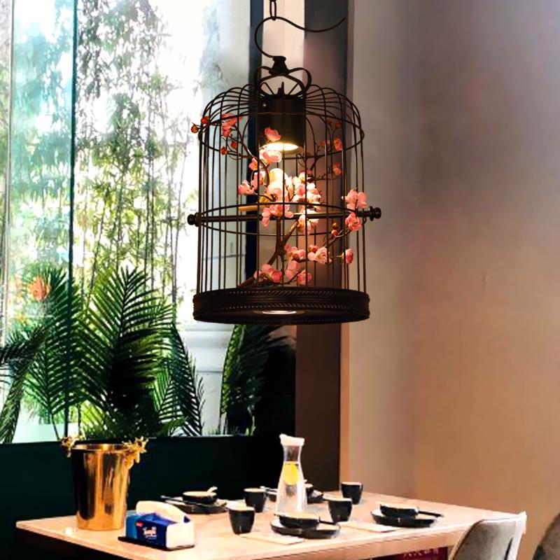 主题网红音乐西餐厅鸟笼吊灯双层带射灯创意铁艺装饰饭店花艺灯饰