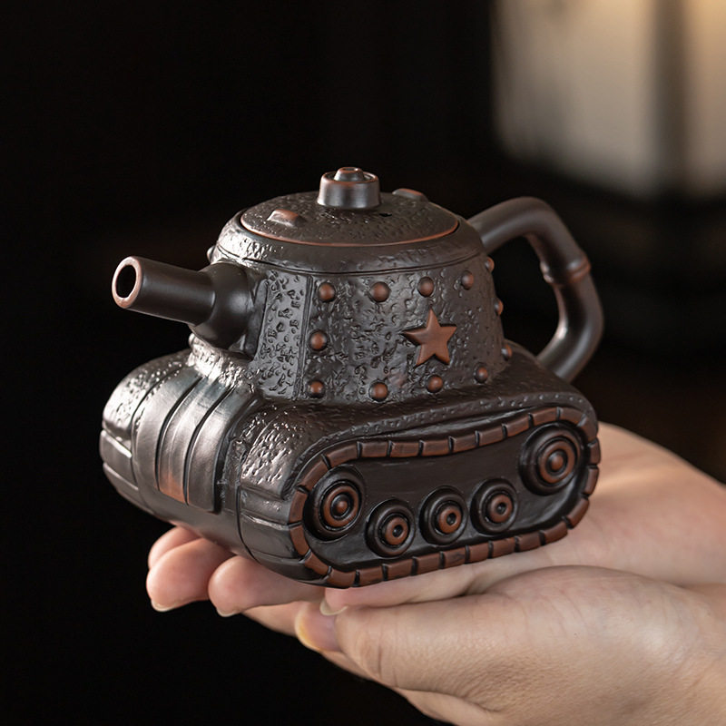 紫砂坦克茶壶杯子紫陶茶具套装一壶二杯创意异形会客泡茶壶主人杯