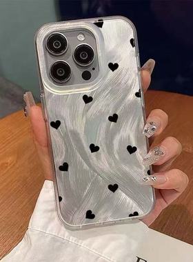 黑色爱心适用OPPOA1手机壳OPPOA2M韩系A55S高级A2PRO超火A3活力版清新a53羽纱女款a58新款A97小众A96气质硬壳