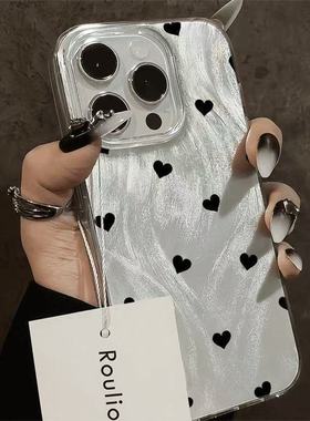 黑色爱心适用OPPOfindx6pro手机壳FINDX5韩系OPPOK11高级超火K12X清新plus羽纱findxx8PRO女款新款x7小众硬壳