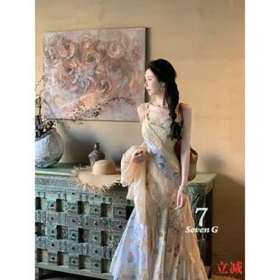 鱼尾长裙连衣裙KL1978 蕾丝拼接修身 夏装 小众设计师款