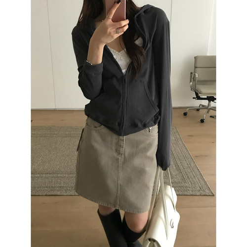 秋裤简约拉链宽松短款防晒百搭休闲上衣卫衣外套(含100棉料)99767