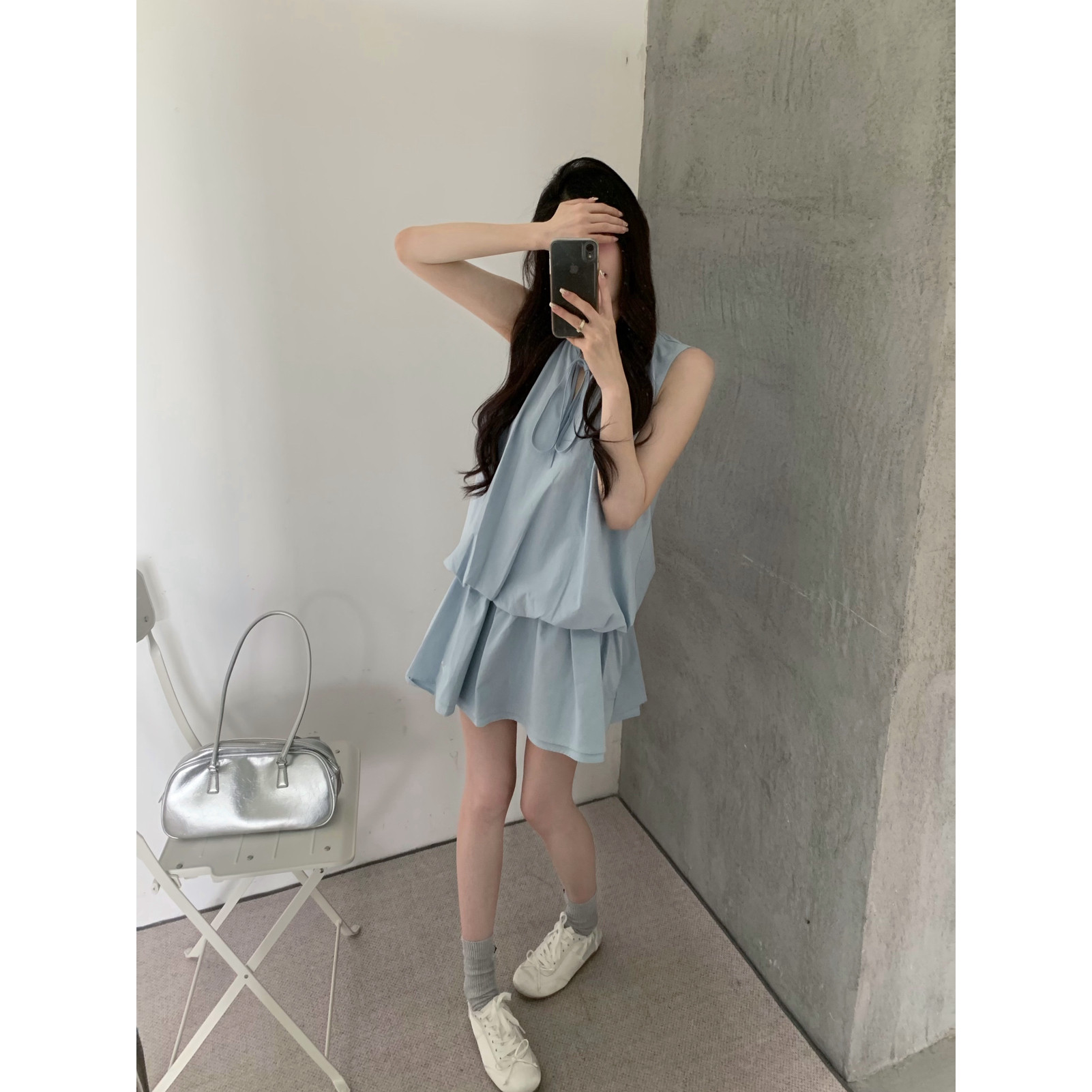 夏款清新韩系连衣裙+短裤宽松遮肉显瘦两件套套装26892