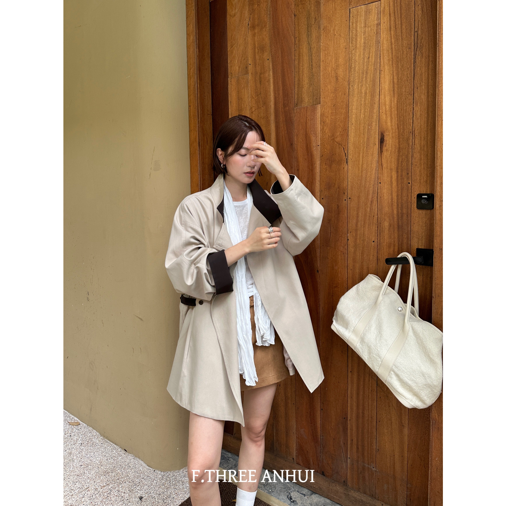秋款高级感打揽收腰休闲风衣外套女显瘦拉风中长款风衣女96252-1