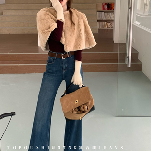 冬季新品复合绒百搭筒裤牛仔裤配腰带5758纳米兰复合