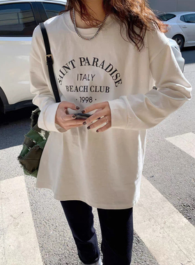 特价美式时尚复古宽松休闲打底衫中性风长袖T恤CX110