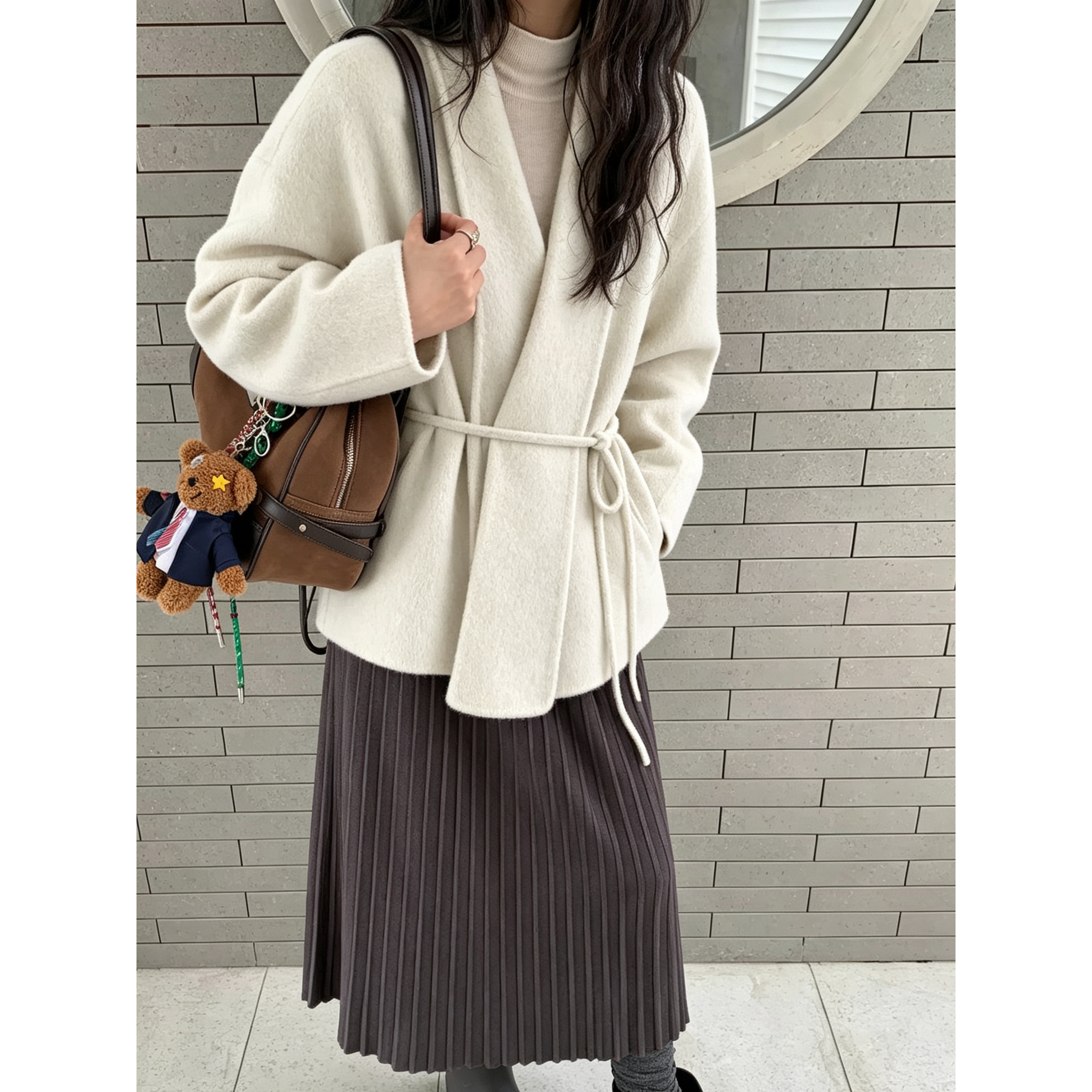 秋冬季毛呢上衣女羊毛外套(配腰带)（含70羊毛）265978181325J
